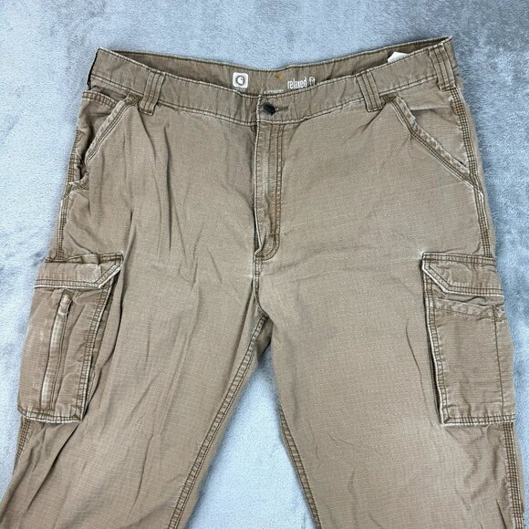 CARHARTT Force Mens Ripstop Relaxed Fit Distressed Cargo Pants Tan Utility Work - Picture 3 of 11